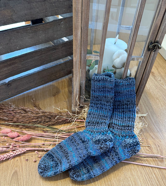 Damen I Wollsocken I Socken I blau gemustert